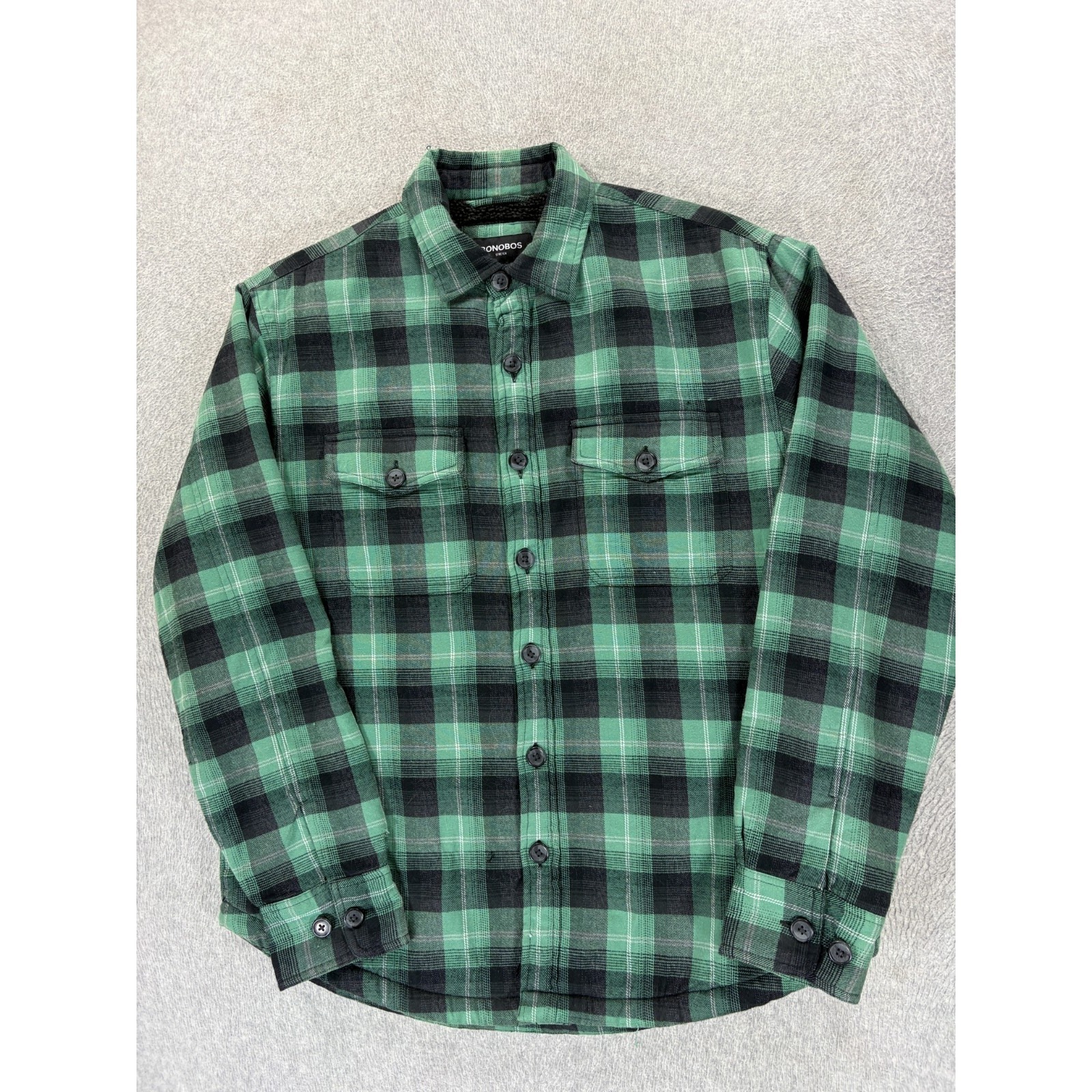 Bonobos Fleece Lined Heavy Plaid Jacket Shirt (Men's Large) Green - Slim Fit